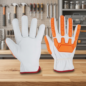 Guantes de Trabajo de PU Blancos con Palma y Dedos Antideslizantes Naranjas, Puño Recto, Guantes de Seguridad de Uso General - Product Image 5