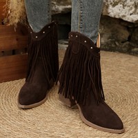 Bottes pour femmes à bout pointu, nouvelles bottes en daim cloutées, grande taille, talons hauts, bottes tendance, bottes western