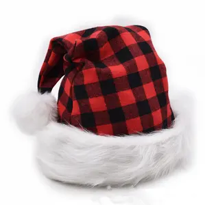 圣诞老人帽子格子圣诞老人帽子豪华毛绒帽子圣诞服装派对和节日活动