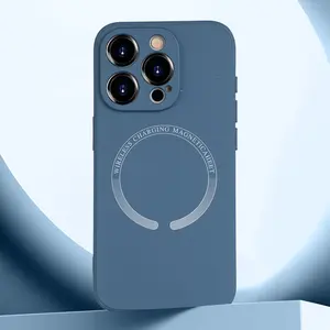 Coque magnétique en silicone pour iPhone 14, 13, 12, 15 Pro Max, recharge sans fil pour téléphone portable et accessoire
