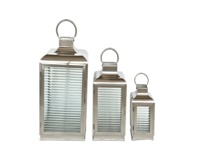 Lanterne en verre en acier inoxydable, porte-bougie décoratif, compatible avec les lumières LED pour mariage, patio, décoration de la maison