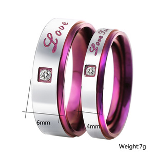 Anillos de Pareja de Acero Inoxidable con Diamante Morado Corte Princesa, Grabado de Amor, Regalo de San Valentín, Joyería Unisex - Product Image 5
