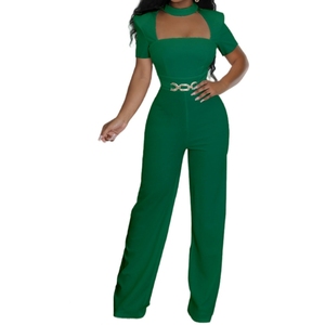 Mono elegante de mujer con cuello tipo bufanda, manga corta y pierna ancha, a la moda - Product Image 2