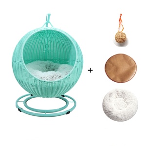 <b>Round</b> Pet Bed Basket with PP Material Cradle Rocking Nest Interior <b>Cushion</b> Mat Hammock for Cats Puppies Hanging Ball Design - Product Image 4
