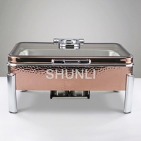 Plat à réchaud en acier inoxydable avec marques de marteau uniques, chauffe-plats de luxe moderne or rose pour hôtels et restaurants, ensemble de buffet