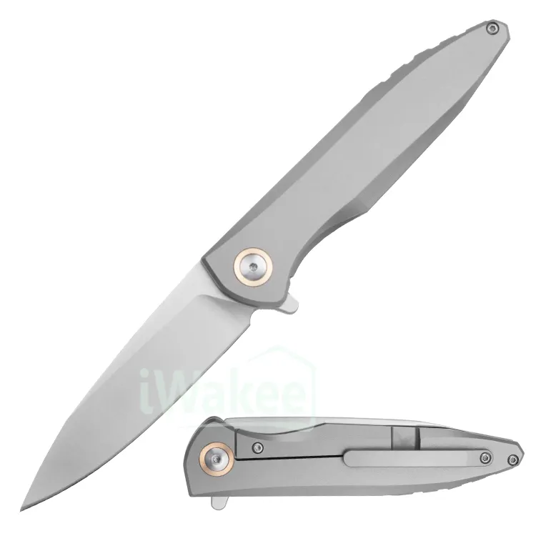 Iwakee Factory Titanium Handle D2 Blade Outdoor Survival Folding Pocket Knife