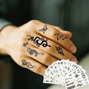 Tatuajes Temporales al por Mayor de Serpiente <span class=keywords><strong>Negra</strong></span> Pequeña para Dedos y Nudillos, Pegatinas Impermeables de Flores para Cuerpo, Cara y Manos para Mujeres, Festivales y Uso Diario - Product Image 1