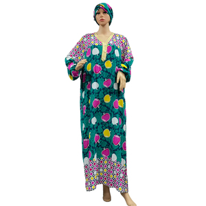 เดรส<span class=keywords><strong>คา</strong></span>ลามาทรงหลวมของผู้หญิง,เสื้อคลุมมุสลิมผ้าฝ้ายแฟชั่นสไตล์ยุโรปอบายามีผ้าพันคอยาวพิมพ์ลายดาชิกิ - Product Image 1