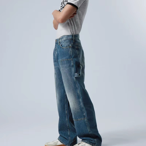 Custom Wide Relaxed-fit Low-waisted 5-pocket Look <b>Hammer</b>-<b>loop</b> Carpenter Jeans for Men - Product Image 4
