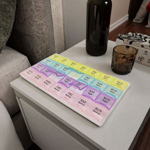 Caja Organizadora de Pastillas Semanal de Gran Tamaño con 28 Compartimentos de Plástico PP, Resistente a Niños, Multicolor, Precio Económico, Oferta - Product Image 1