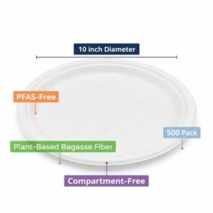 Assiettes en bagasse ProTakeOut 10 pouces - Paquet de 500 (125/4) - Sans PFAS - Écologiques - Biodégradables - Compostables - Assiettes jetables pour micro-ondes - Product Image 4