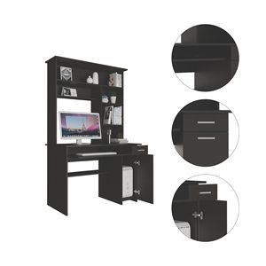 Black Wengue 2-Drawer 7-Shelf <b>Computer</b> <b>Desk</b> With Hutch Home Office Furniture - Product Image 3