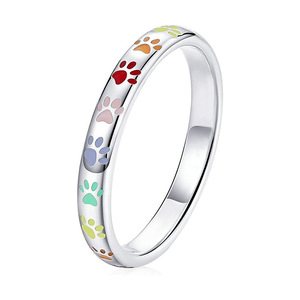 Q685 <b>Tungsten</b> <b>Rings</b> With Colorful Paw Prints Micro Insert Unisex Cute Everyday Wear Jewelry - Product Image 3