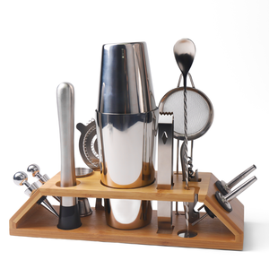 12-Mảnh Thép Không Gỉ Cocktail <span class=keywords><strong>Shaker</strong></span> Set Với Tre Đứng Mixology Bartender Kit Cho Hiệu Quả Uống Pha Trộn - Product Image 5