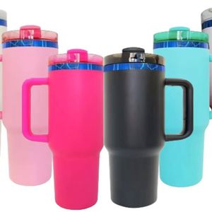 Promotion 40oz Stainless Steel H2O Blue Plated Tumbler <b>Large</b> Capacity Water Bottle with Handle - Product Image 1