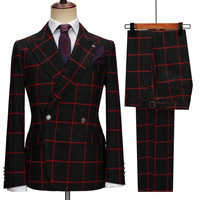 Costume Homme Sur Mesure à Carreaux Fenêtres, Double Boutonnage, Coupe Slim, Blazer à Revers Pointus et Pantalon Habillé – Vente en Gros