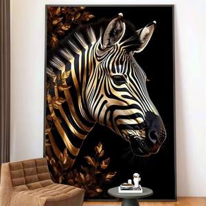 लक्जरी आधुनिक काले सोने के ज़ेबरा पशु कैनवास क्रिस्टल चीनी मिट्टी के लिए दीवार कला - Product Image 6
