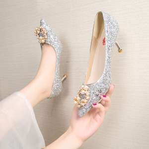 Zapatos de Tacón Alto Brillantes de Lujo para Mujer, Zapatos de Novia para Boda, Venta al Por Mayor - Product Image 5