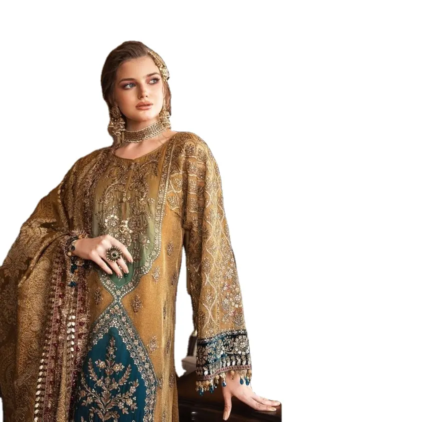 أحدث بدلة أورجانزا سادة فاخرة باكستانية فستان فاخر سلوار كميز تصاميم مخصصة مجموعة بيع بالجملة بدلة فاخرة أنتلكالي