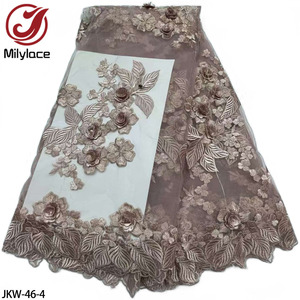 Dernière broderie de fleurs de mariée nigériane 3D Applique Tulle <span class=keywords><strong>Net</strong></span> tissu de dentelle africaine pour robe de mariée - Product Image 5