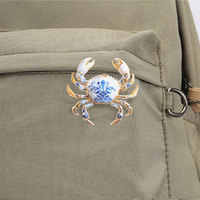 Épinglette en émail en forme de crabe, animal marin, pour veste, sac à dos et tenue quotidienne, accessoire de décoration tendance