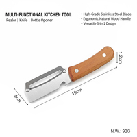 2-in-1 multifunctionele houten schilmesje van roestvrij staal, groenteschiller, flesopener, schilmesje, ergonomisch keukengerei