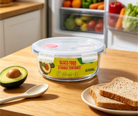 Boîte alimentaire en verre borosilicate Fannest à fond plat et à ouverture ronde, 600 ml, hermétique, avec couvercle en PP et joint en silicone
