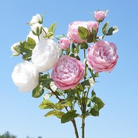 Vente en gros de grandes roses artificielles Austin à 6 têtes, en soie, modernes et réalistes, blanches et rouges, pour mariage, décoration de table de remise de diplôme