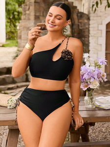 RUIQUWIN 2026 Nouveau Maillot de Bain Grande Taille Dos Nu Push-Up Bikini Fleurs 3D Bretelles Irrégulières Léopard Logo Avant Ensemble Deux Pièces - Product Image 3