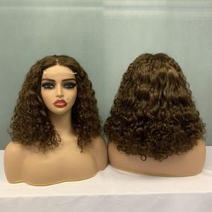 Color SDD # Peluca de Cabello Humano Marrón de 14 Pulgadas, Corte Bob, con Cierre de Encaje 4x4, Pelucas de Cabello Humano Rizado de Lujo - Product Image 1
