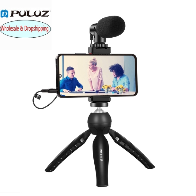 PULUZ Microphone Tripod Mount Portable Phone Holder Hot Live Broadcast Smartphone Video Vlogger Kits Outdoor Shooting