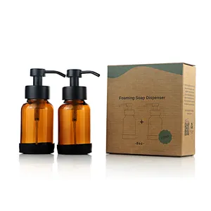 Premium 8oz Amber Glasflasche für Hands eifen spender Metall pumpe mit Box Nachfüllbare Spülmittel flasche Silikon hülle