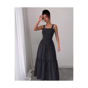 Women's Polka Dot Strappy <b>Long</b> Viscose Dress 125 Cm Evening Wear - Product Image 1