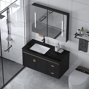 Évier mural de petite taille en céramique, vasque pour salle de bain, en or et noir, simple pierre de tampon, de salle de bain, 70CM/80CM/90CM, 1 pièce - Product Image 3