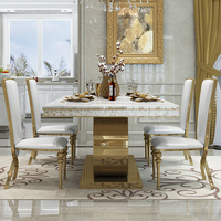 Muebles con Tapa de Mármol, Mesa de Comedor China, Juego de Mesa de Comedor para 6 Personas