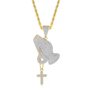 Hip Hop Rapper Iced Out Betende Hand Anhänger Halsketten für Männer Frauen Gold Farbe Charme Schmuck Halskette Kette am Hals