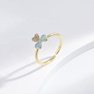 แหวนเงินแท้ 925 รูปผีเสื้อเคลือบสี ดีไซน์เก๋สำหรับฤดูร้อน แหวนผู้หญิงแบบปรับขนาดได้ ประดับพลอยหรูหรา รูปโคลเวอร์ แหวนเปิด - Product Image 4