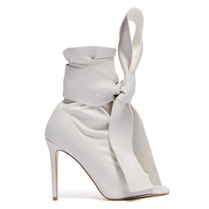 Summer Peep Toe Stretch Sandals <b>Shoes</b> High Top Stiletto Ankle Boots Sexy Women's Lace Bow-knot Short Boots - Product Image 5