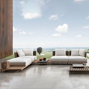 Moderno patio hotel componibile mobili da esterno in legno massello con cuscini set di divani da giardino multiuso all'aperto - Product Image 4