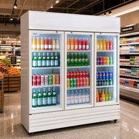 Réfrigérateur vertical commercial à 3 portes vitrées en acier inoxydable, vitrine réfrigérée sans givre avec affichage numérique LED et étagères réglables