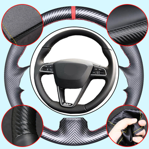 Cubierta de <span class=keywords><strong>volante</strong></span> de coche de fibra de carbono para Seat Leon 5F Mk3 <span class=keywords><strong>Ibiza</strong></span> 6J Tarraco Arona Ateca Alhambra - Product Image 1
