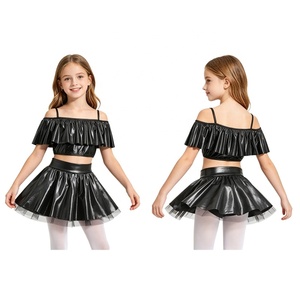 Ensemble de costumes de danse pour filles, haut court à épaules dénudées, jupe plissée, tenue de spectacle pour enfants, personnalisable - Product Image 5