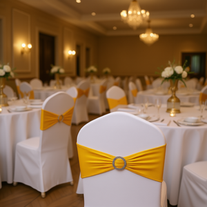 Fundas para Sillas de Spandex Amarillo Dorado, 50 Piezas, Bandas Elásticas con Hebilla para Decoración de Sillas en Bodas, Banquetes y Fiestas - Product Image 2