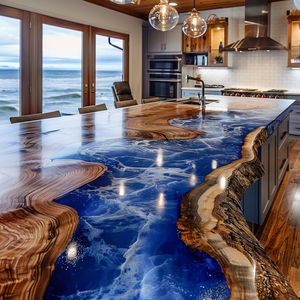 Comptoirs de <span class=keywords><strong>cuisine</strong></span> Live Edge en bois massif sur mesure Hauts de l'île Dessus de vanité et dessus de table Plateaux de <span class=keywords><strong>cuisine</strong></span> en époxy - Product Image 2