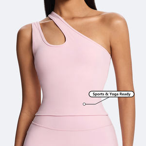 पुनर्नवीनीकरण स्पोर्ट्स बनिट जिम कसरत योग सक्रियवियर एथलेटिक टॉप थोक एक कंधे से महिला फिटनेस के लिए खेल ब्रा - Product Image 3