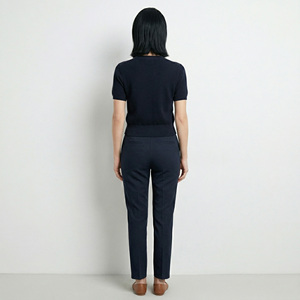 WK48 <span class=keywords><strong>Cardigan</strong></span> da <span class=keywords><strong>Donna</strong></span> in Puro Cotone Blu Scuro con Collo Alto, Stile Classico per Uso Quotidiano, Personalizzazione Disponibile - Product Image 5