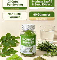 Complément Alimentaire Marque Blanche : 60 Gummies de Moringa, Extrait de Feuilles et Graines de Moringa 240mg, Sans OGM