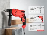 Perceuse électrique puissante 550W, 3000 tr/min à vide, mandrin 13mm, béton 13mm, bois 20mm, acier 10mm, idéale pour les travaux de perçage à domicile et en atelier