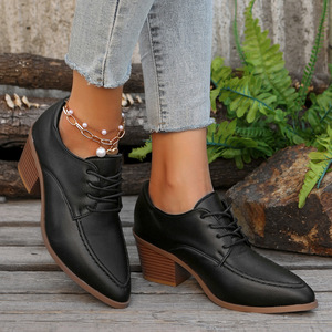 Mocassini 2025 autunno <span class=keywords><strong>tacco</strong></span> alto britannico <span class=keywords><strong>tacco</strong></span> <span class=keywords><strong>medio</strong></span> bassi <span class=keywords><strong>scarpe</strong></span> da <span class=keywords><strong>donna</strong></span> eleganti plus Size a punta a punta bassa alla caviglia piccole in pelle - Product Image 2