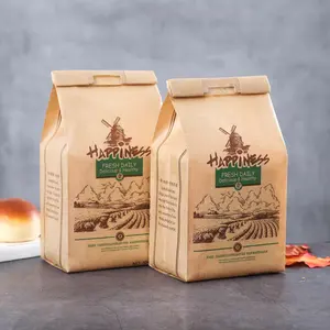 Grosir paket makanan tahan minyak kustom dicetak kraft kertas kemasan roti tas roti tas kertas roti untuk makanan